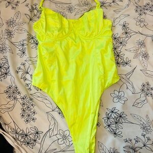 Neon yellow/green large satin bodysuit